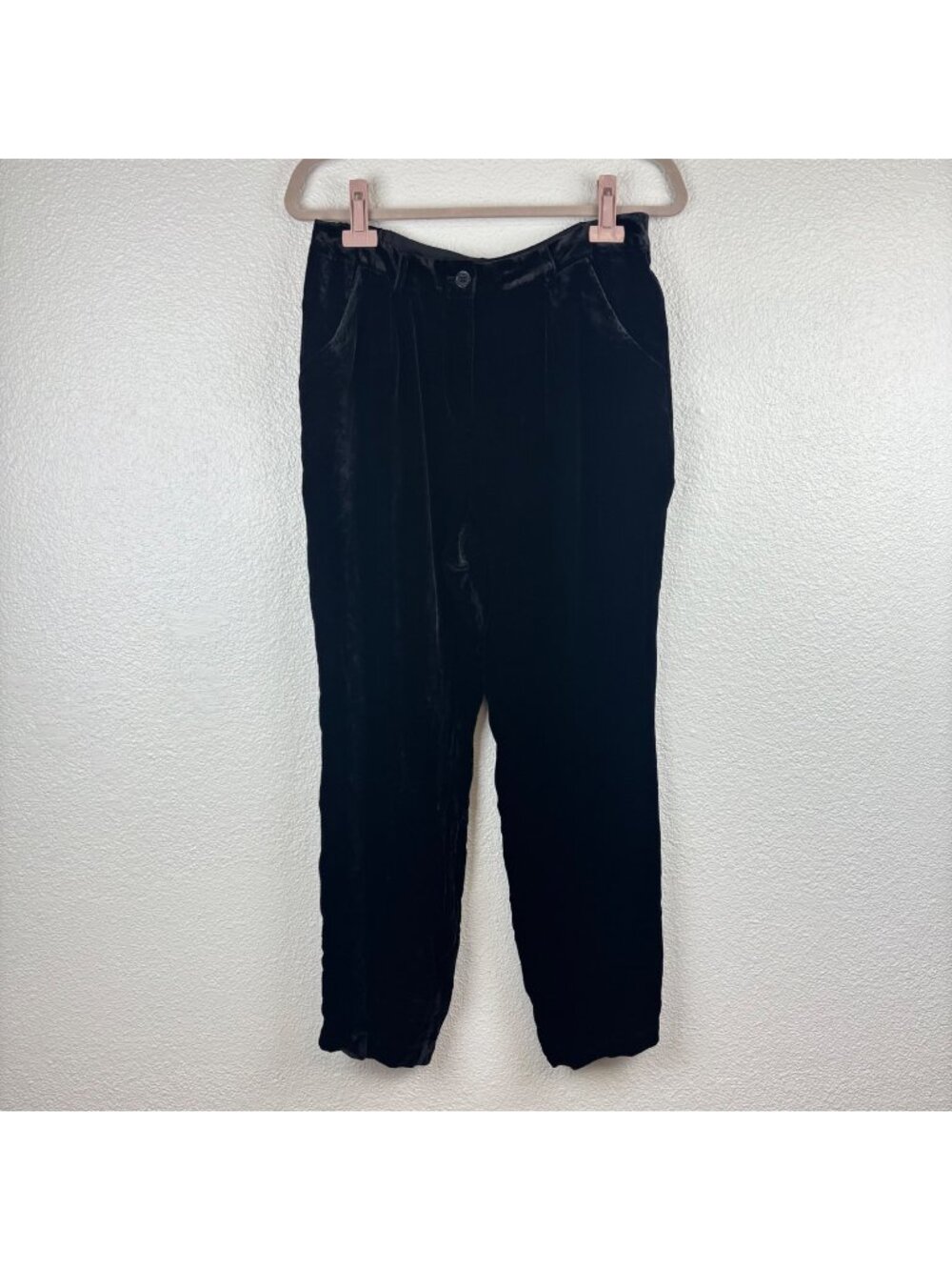 Garnet Hill Womens 8 Black Velvet Pants Cropped Ankle Stretch Waist Pockets